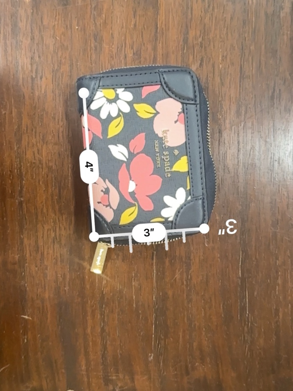 kate spade Black Floral Zip Coin Wallet with Pink & Yellow Blooms